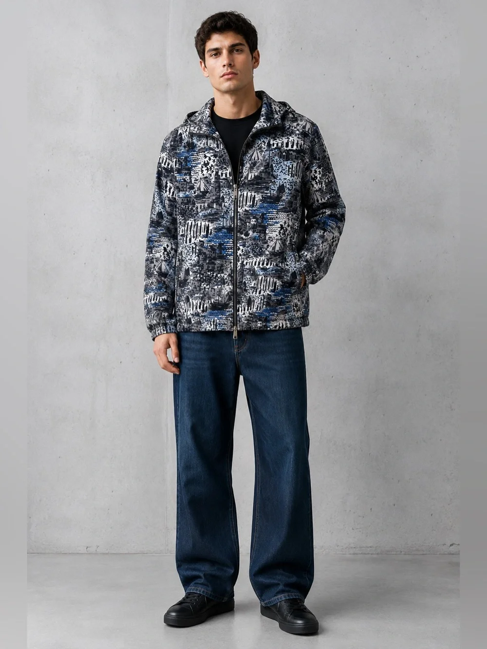Burberry Boat Harbor Print Nylon Hooded Jacket Rare Novelty Coastal 🌊⚓️ Men’s 52